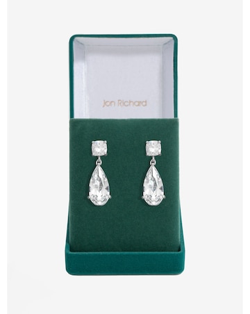 Jon Richard Rhodium Plated CZ Mixed Stone Peardrop Earrings - Gift Boxed