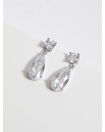 Jon Richard Rhodium Plated CZ Mixed Stone Peardrop Earrings - Gift Boxed