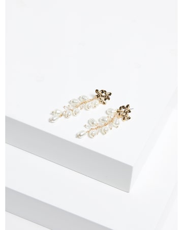 Mood Gold Triple Flower Pearl Cluster Drop Earrings