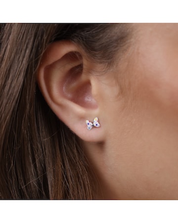 Sterling Silver Minnie Mouse Polka Dot Bow Stud Earrings