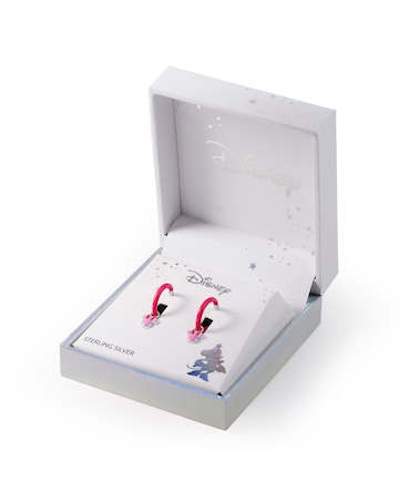 Sterling Silver Minnie Mouse Pink Enamel Huggie Earrings