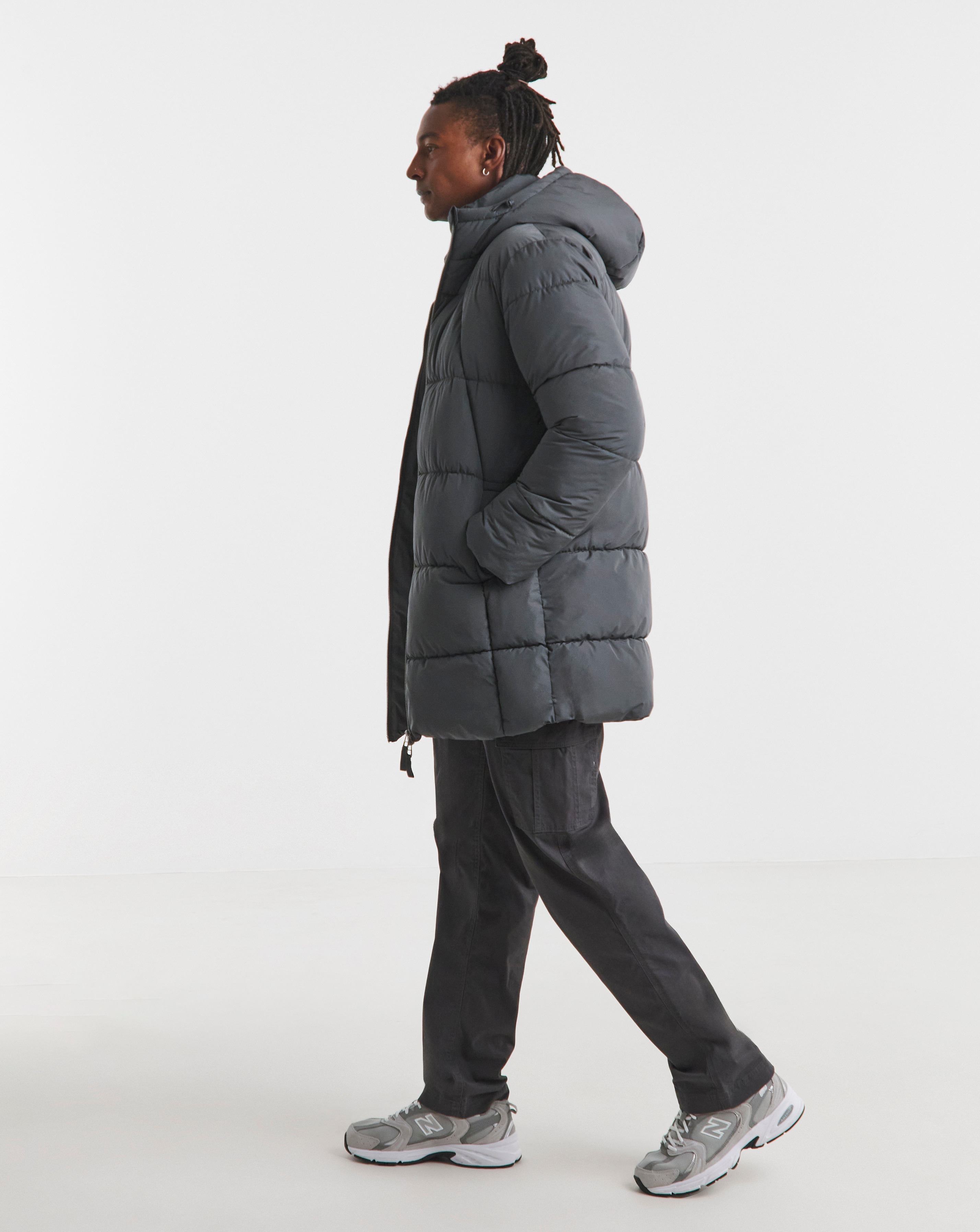 Grey Mid Length Puffer Jacket