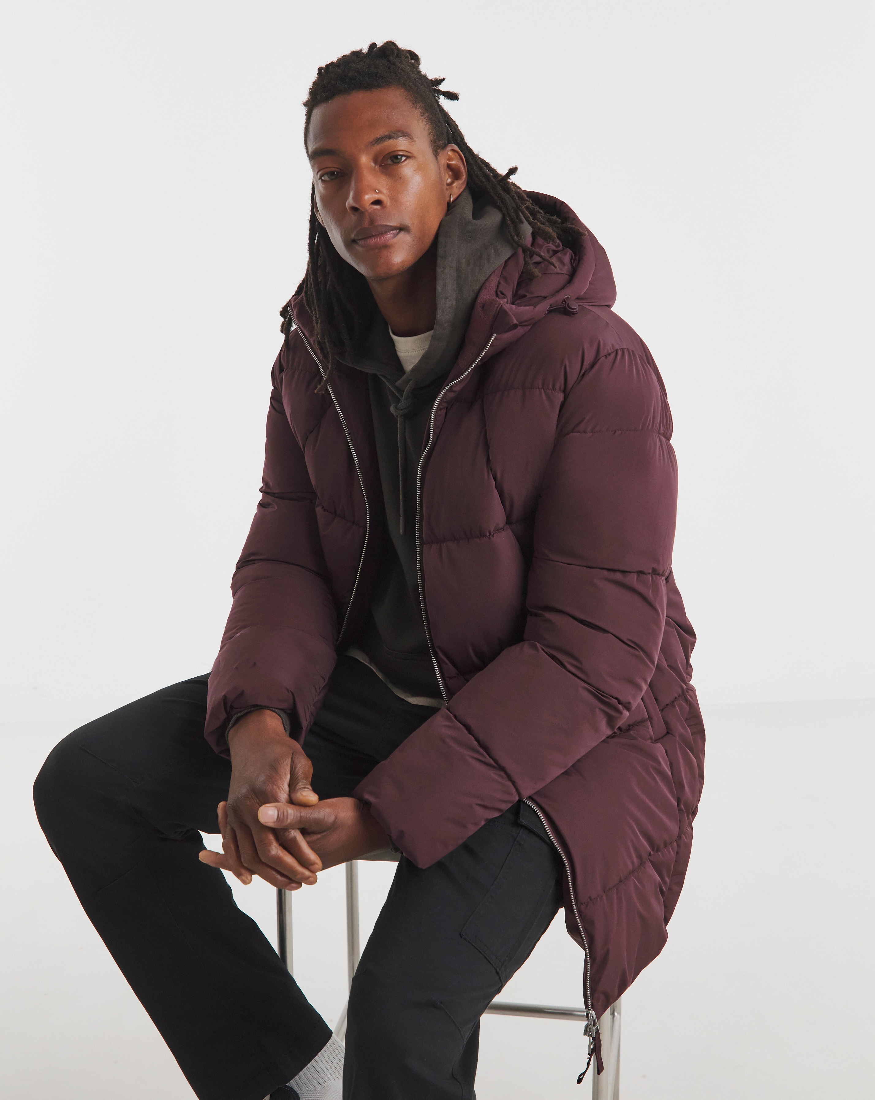 Burgundy Mid Length Puffer Jacket