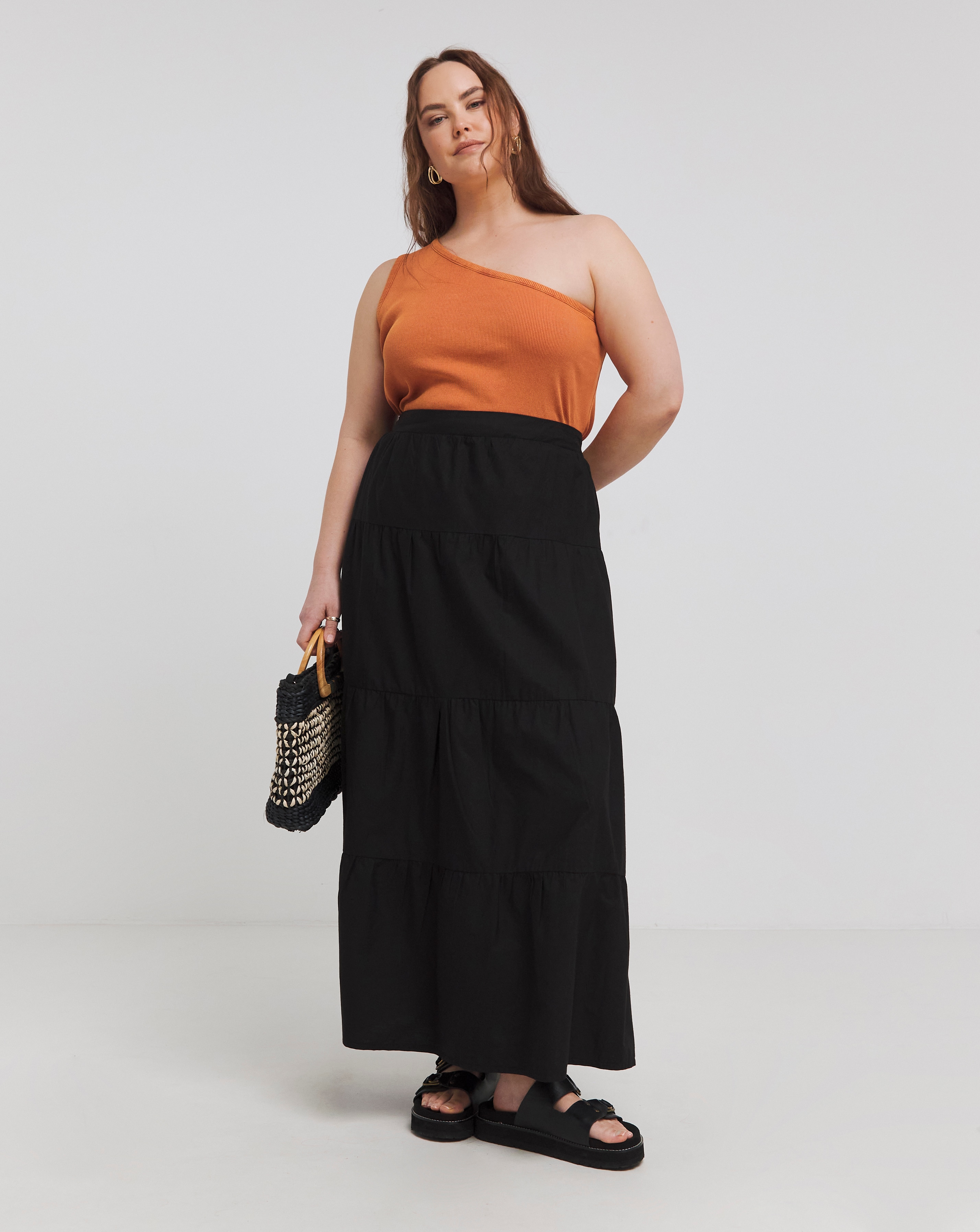 Tiered Cotton Maxi Skirt