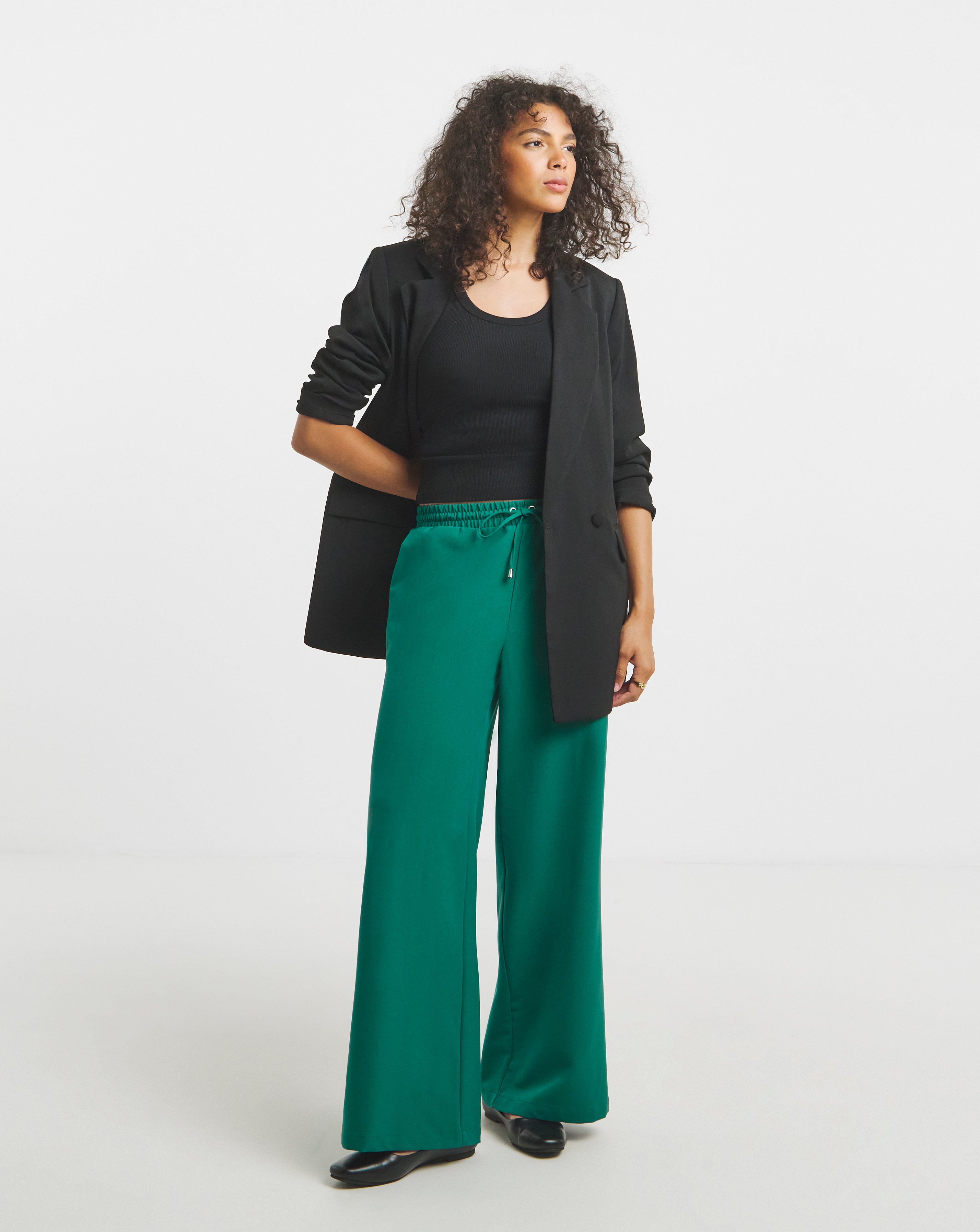 Drawcord Waist Wide Leg Trousers