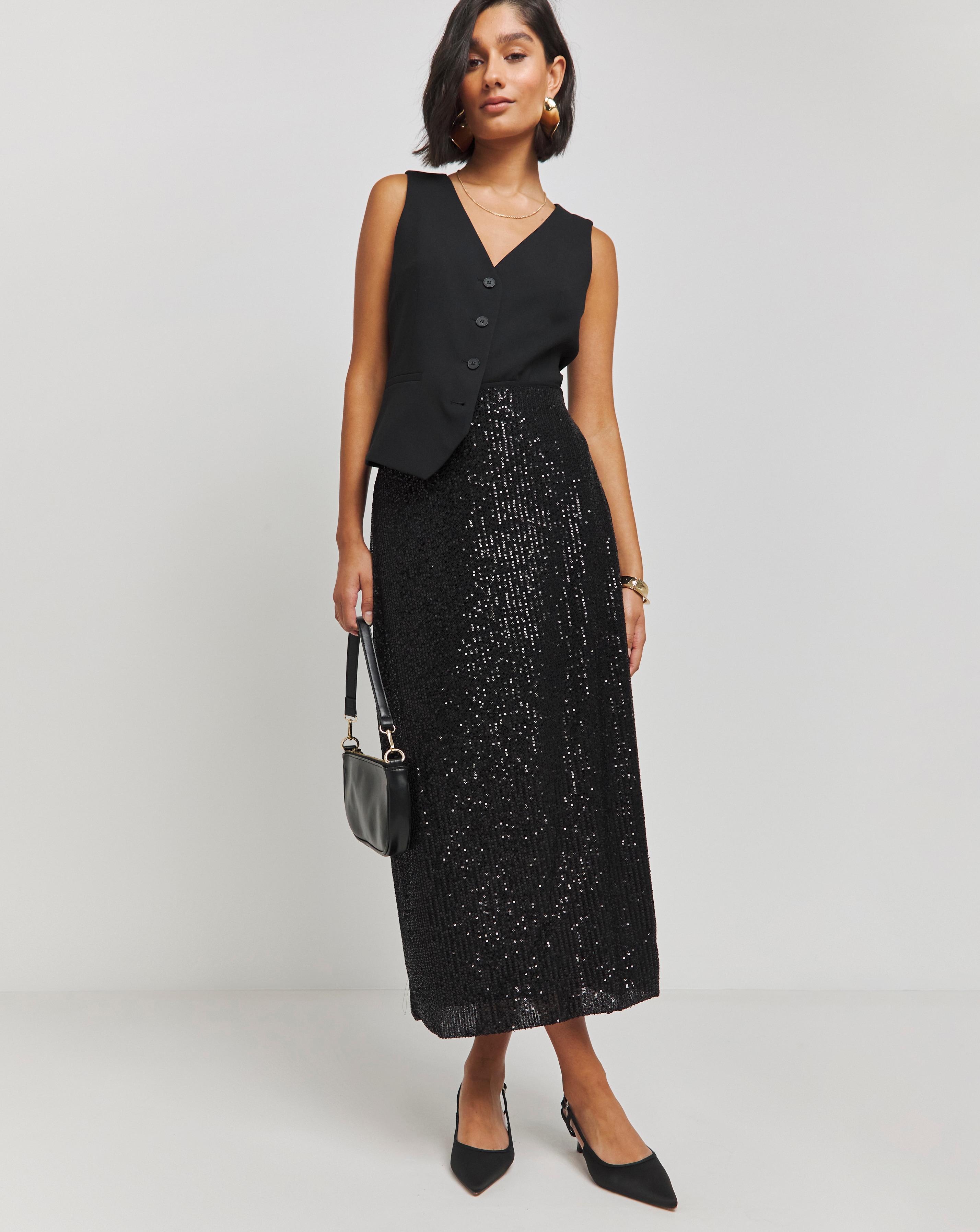 Stretch Sequin Midaxi Skirt