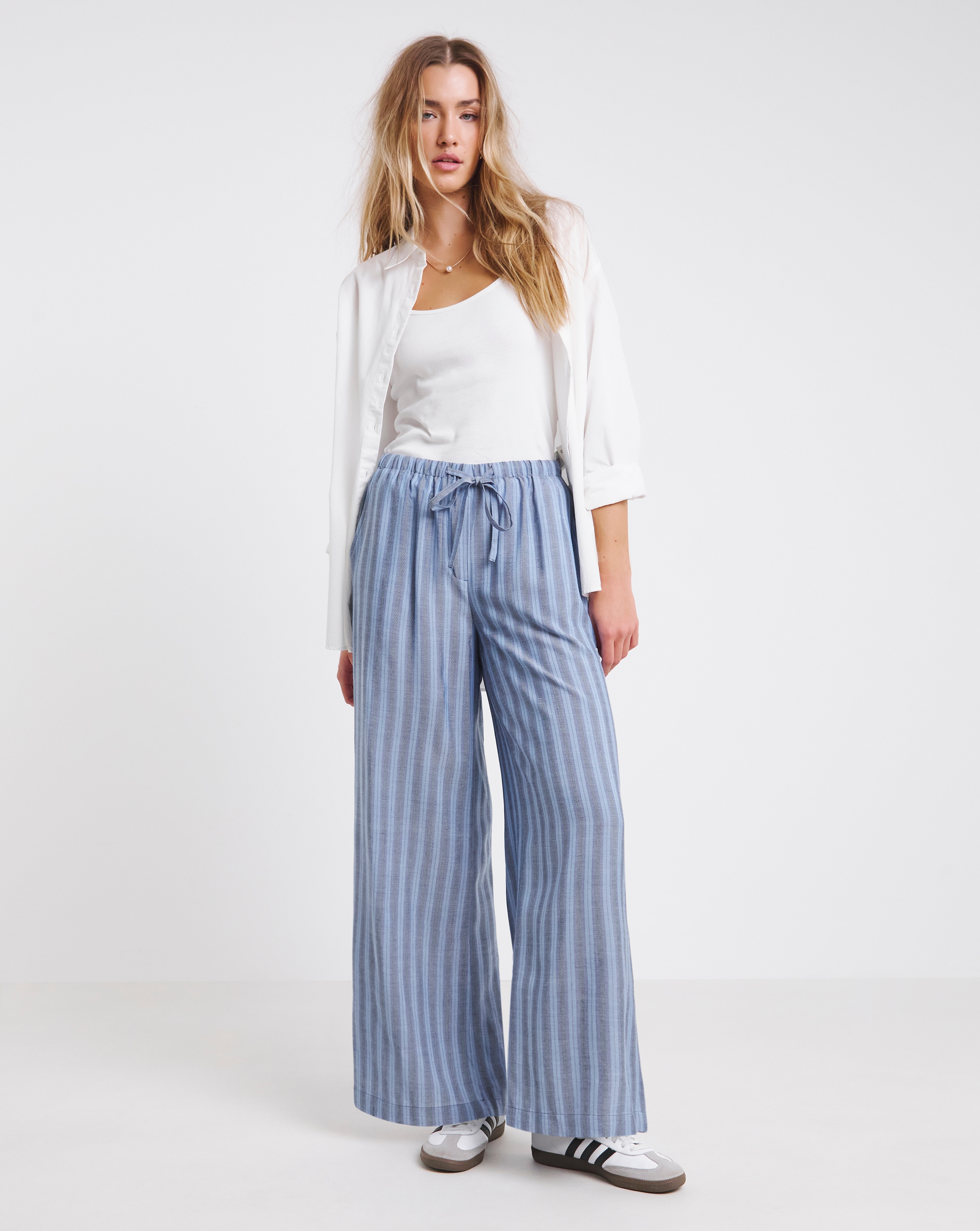 Tie Waist Linen Look Wide Leg Trouser