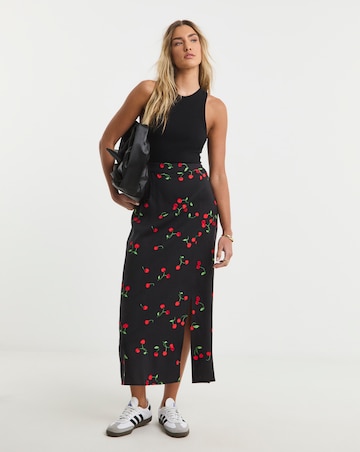 Cherry Print Midi Skirt