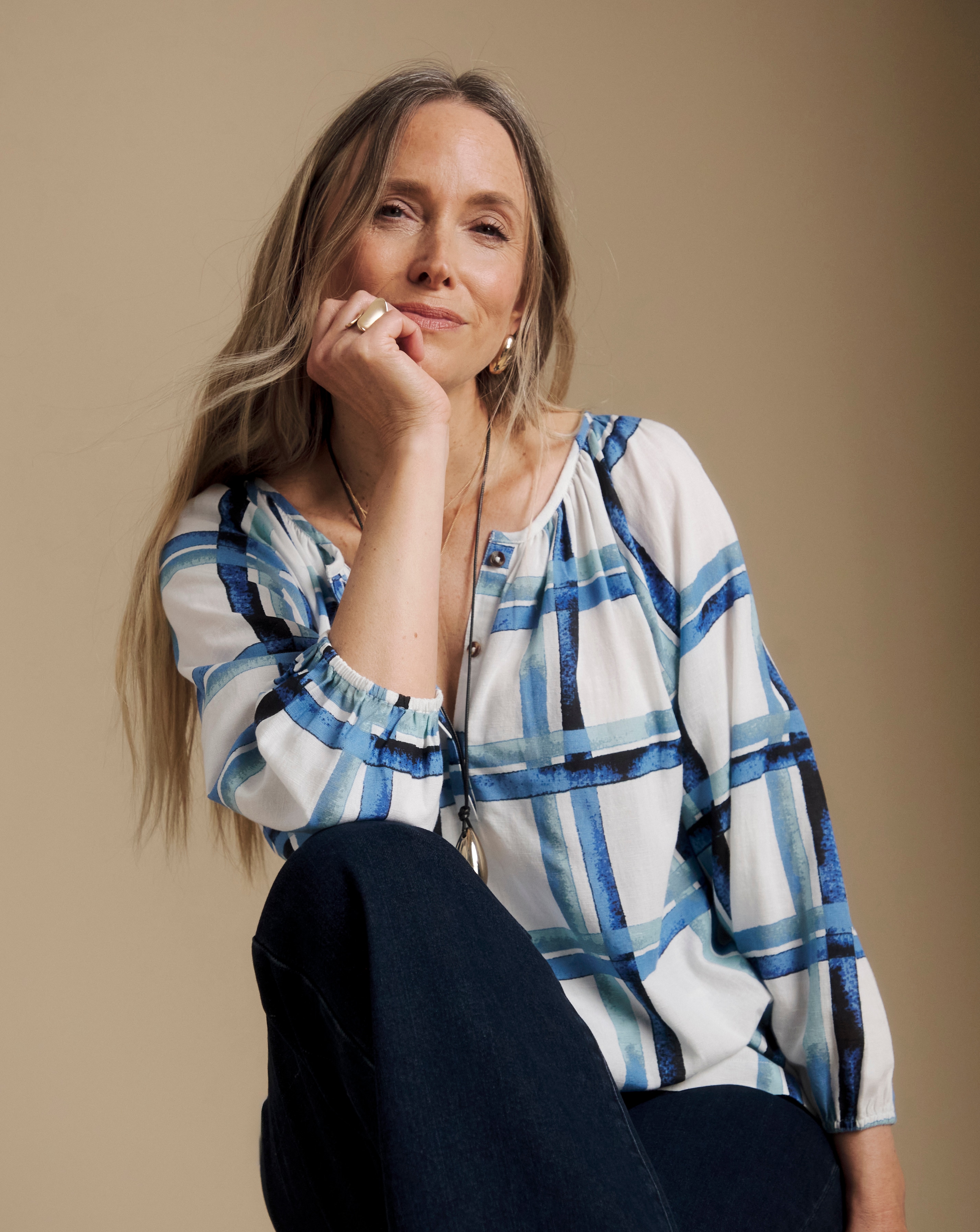 New In - Julipa Check Print Linen Blouse
