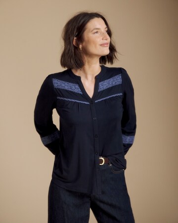 Julipa Navy Lace Trim Jersey Blouse