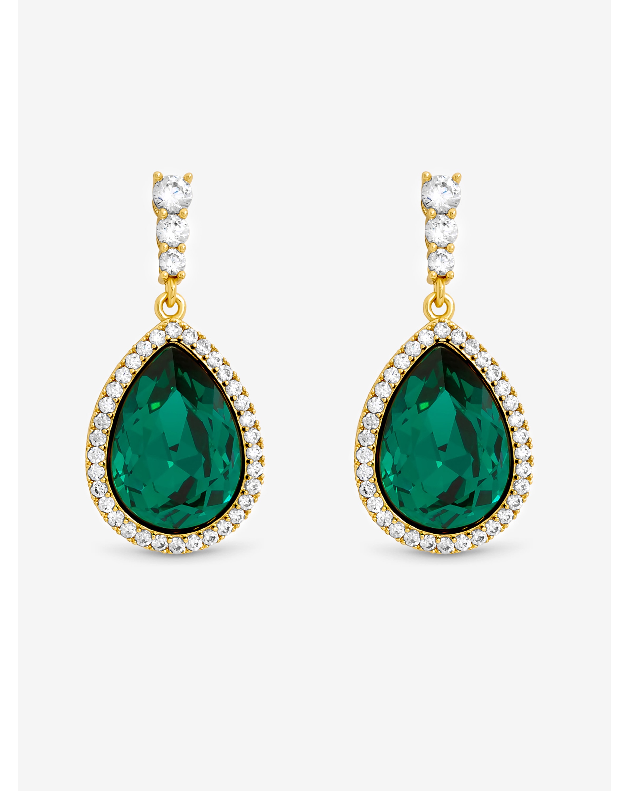 Gold Plated Emerald Pear Drop Earrings
