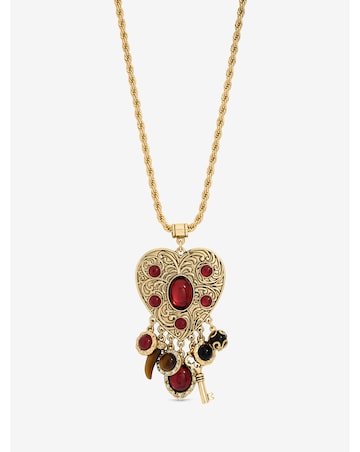 Mood Antique Gold & Red Resin Heart Charm Long Necklace