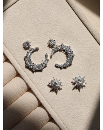 Jon Richard Rhodium Plated and Cubic Zirconia Celestial Drop Earrings