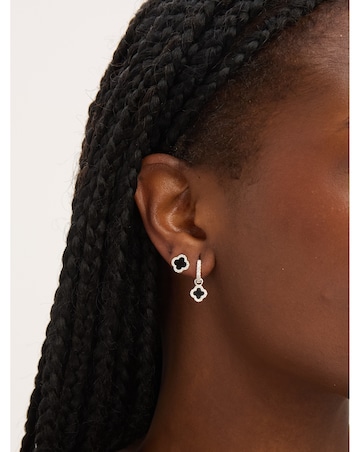 Simply Silver Sterling Silver 925 Pave and Jet Clover Stud Earrings