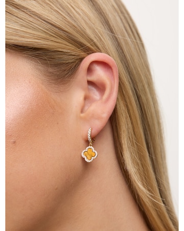 Jon Richard Gold Plated and Tigers Eye Clover Huggie Earrings