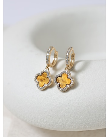 Jon Richard Gold Plated and Tigers Eye Clover Huggie Earrings