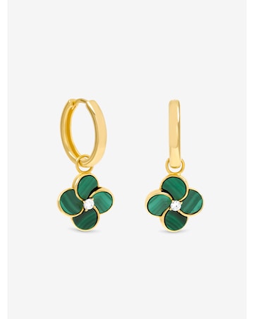 Jon Richard Gold Plated and Malachite Four Leaf Clover Huggie Earrings