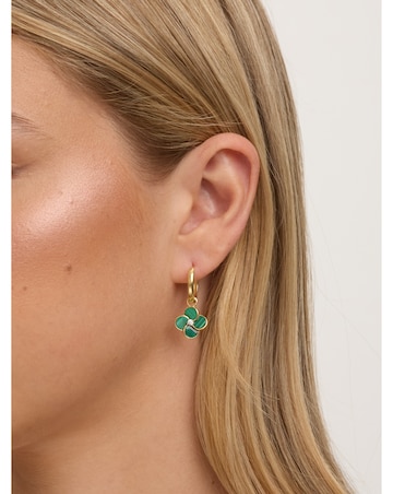 Jon Richard Gold Plated and Malachite Four Leaf Clover Huggie Earrings