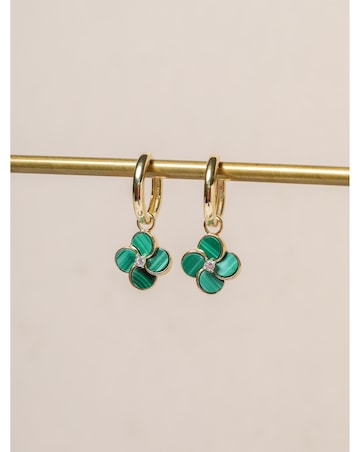 Jon Richard Gold Plated and Malachite Four Leaf Clover Huggie Earrings