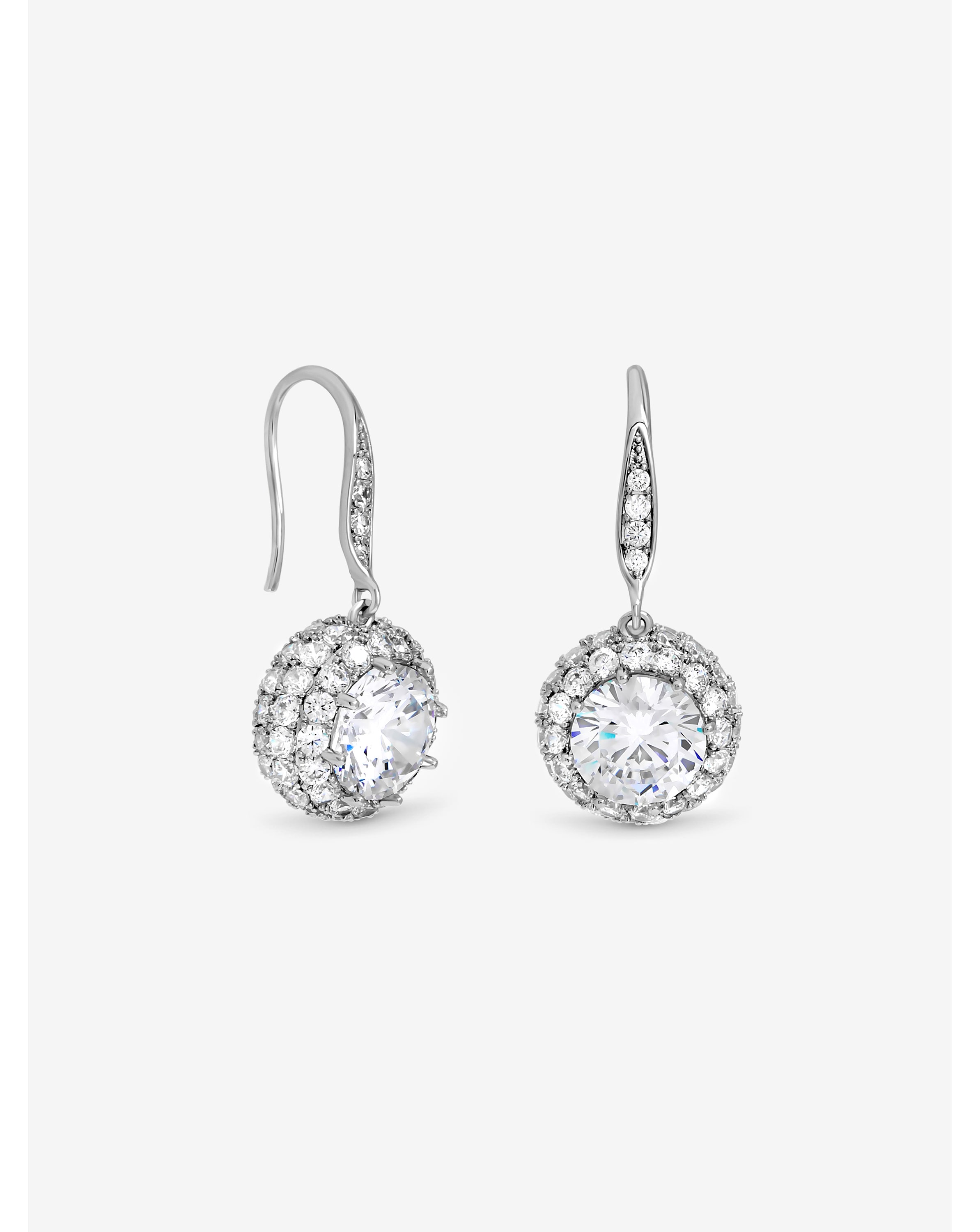 Rhodium Plated Fishhook Halo Earrings