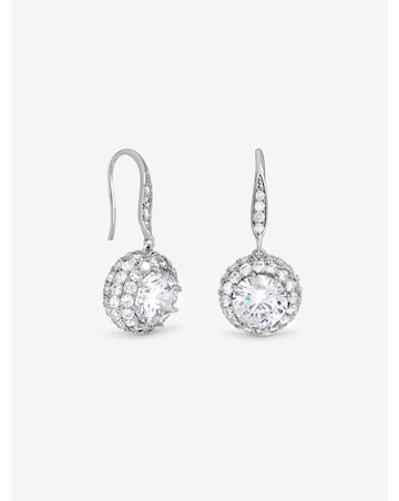 Jon Richard Rhodium Plated Fishhook Halo Drop Earrings