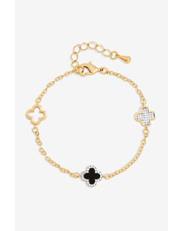 Jon Richard Gold Plated Pave and Jet Clover Bracelet