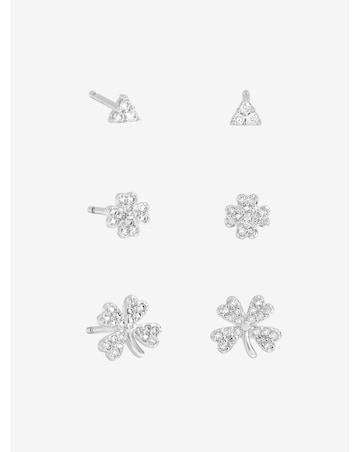 Simply Silver Sterling Silver 925 Cubic Zirconia Clover Earrings - Pack of 3