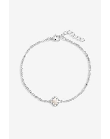 Simply Silver Sterling Silver 925 Mother of Pearl Clover Bracelet