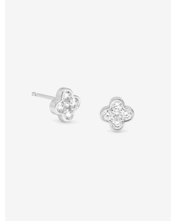 Simply Silver Sterling Silver 925 Polished and Cubic Zirconia Clover Studs