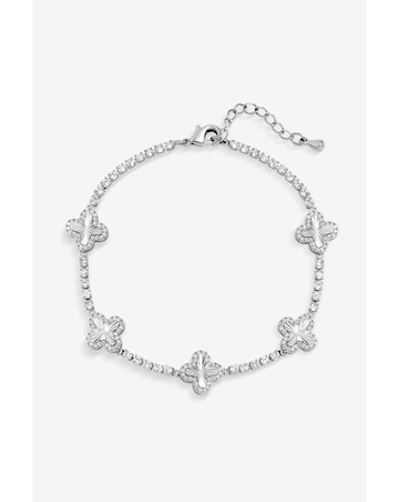 Jon Richard Rhodium Plated and Diamond Station Clover Bracelet - Gift Box