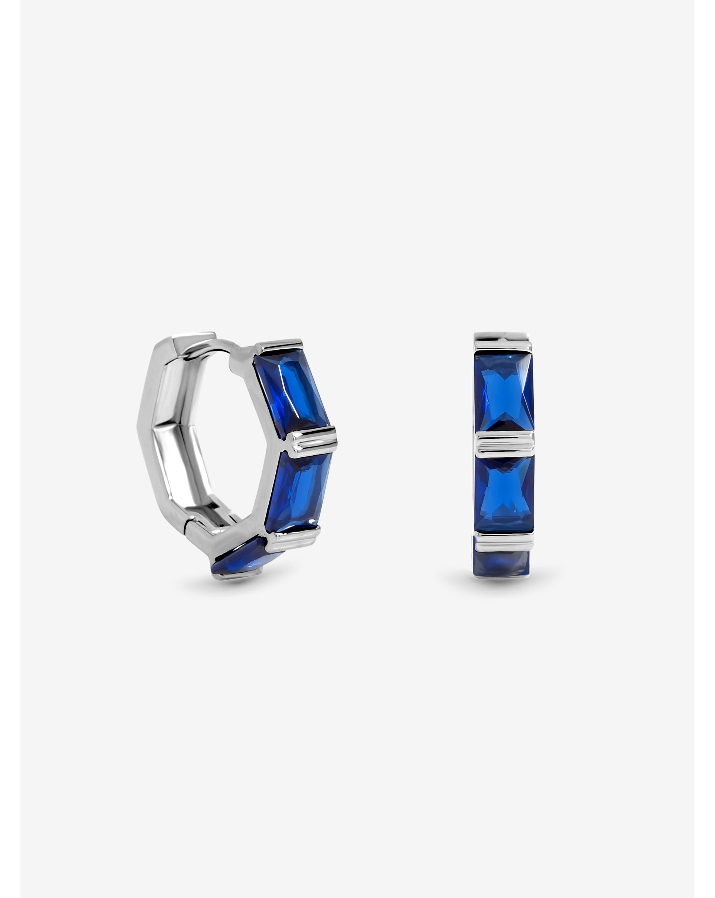 Silver Plated and Sapphire Hoop Earrings