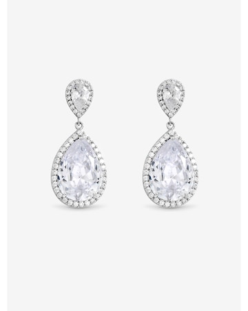 Jon Richard Rhodium Plated Cubic Zirconia Double Pear Drop Earrings
