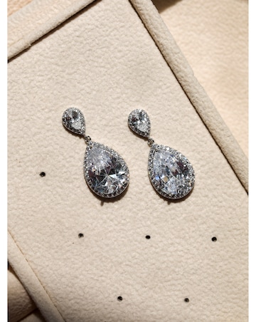 Jon Richard Rhodium Plated Cubic Zirconia Double Pear Drop Earrings