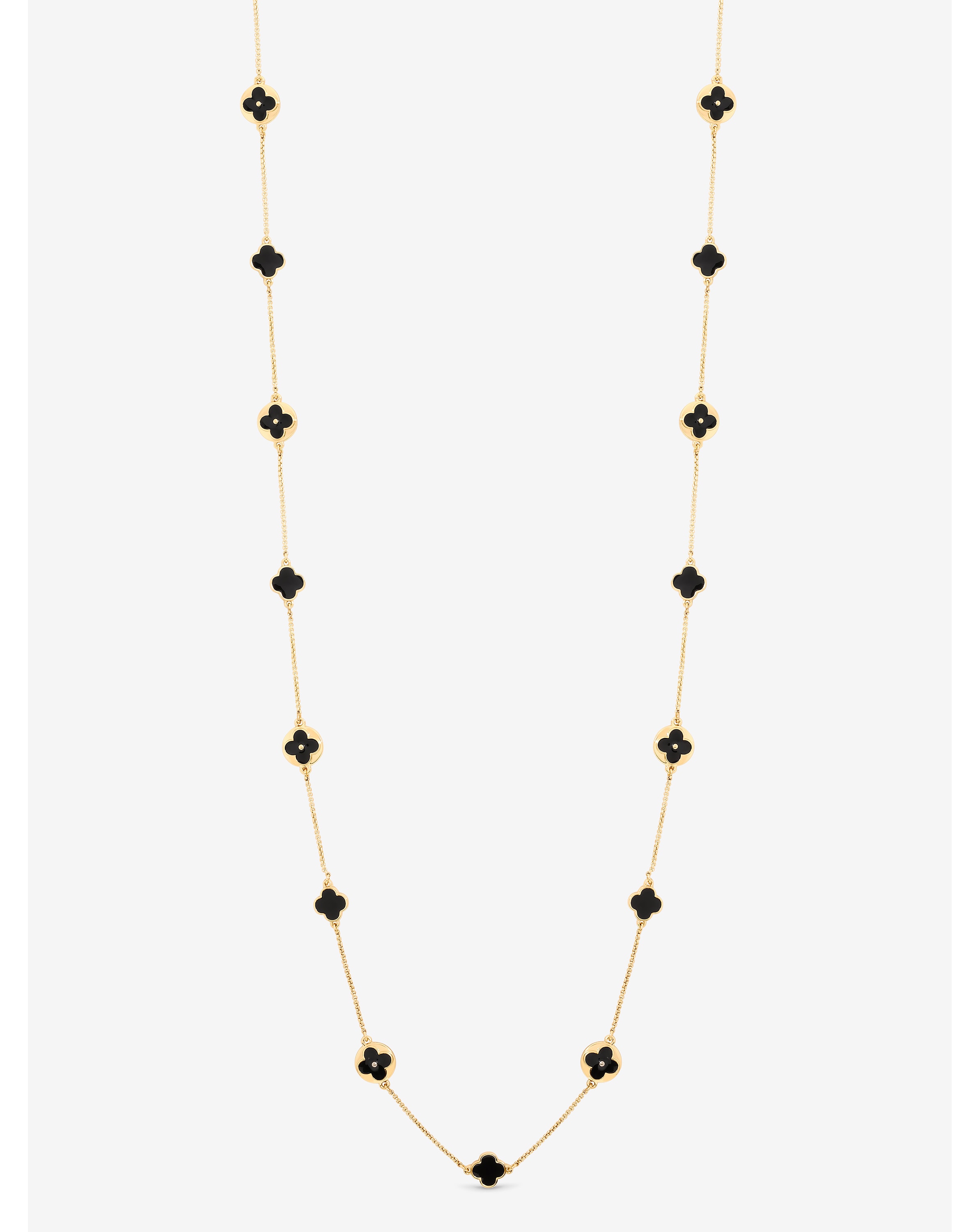 Gold & Jet Long Clover Necklace