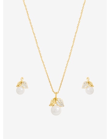 Jon Richard CZ Pearl Leaf Set - Gift Box