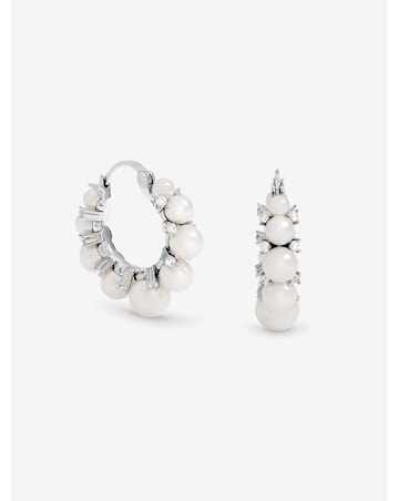 Jon Richard Rhodium Plated Pearl and Crystal Hoop Earrings