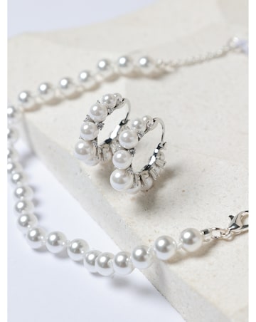 Jon Richard Rhodium Plated Pearl and Crystal Hoop Earrings