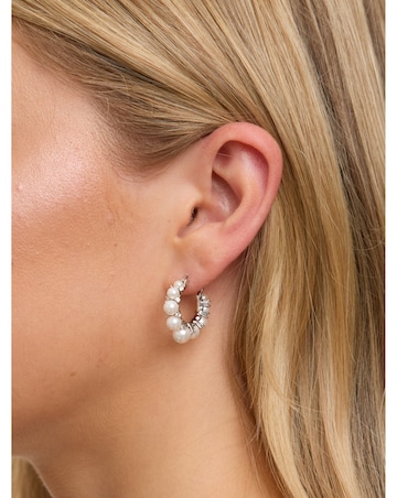 Jon Richard Rhodium Plated Pearl and Crystal Hoop Earrings