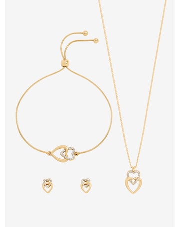 Jon Richard Gold Plated Crystal and Polished Heart Trio Set - Gift Box
