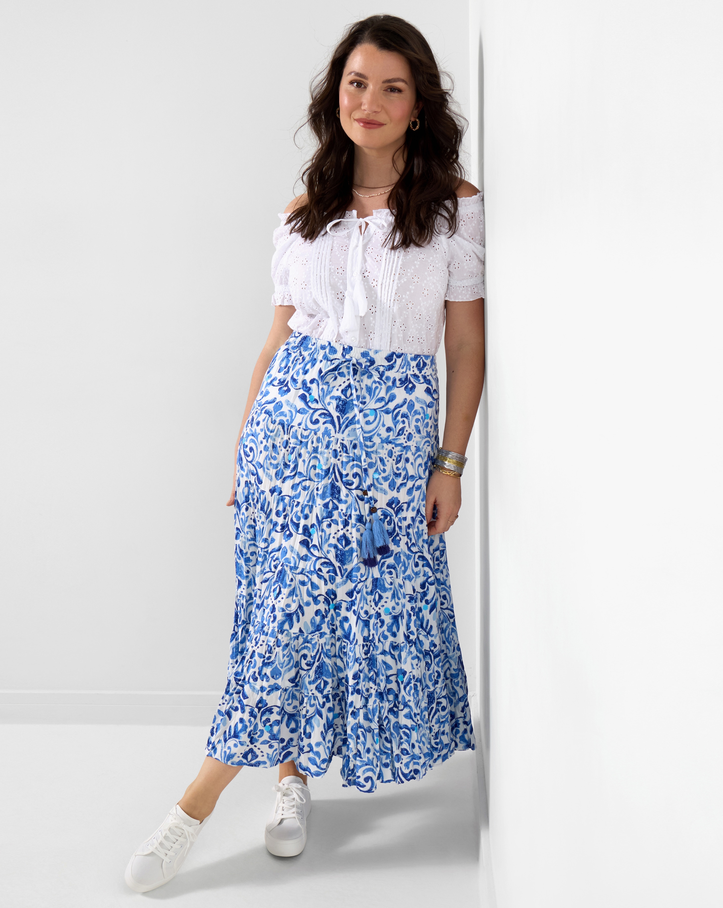 Summer Blues Tiered Maxi Skirt