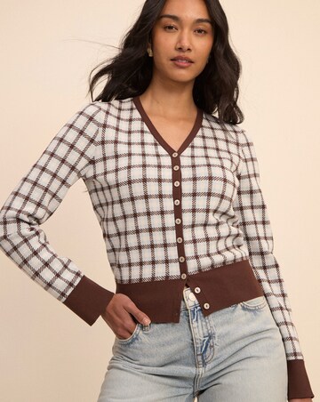 NOBODYS CHILD V-NECK CHECK JACQUARD CARDI