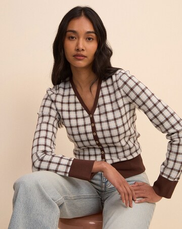 NOBODYS CHILD V-NECK CHECK JACQUARD CARDI