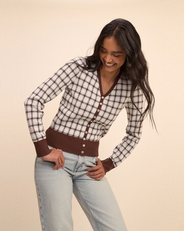 NOBODYS CHILD V-NECK CHECK JACQUARD CARDI