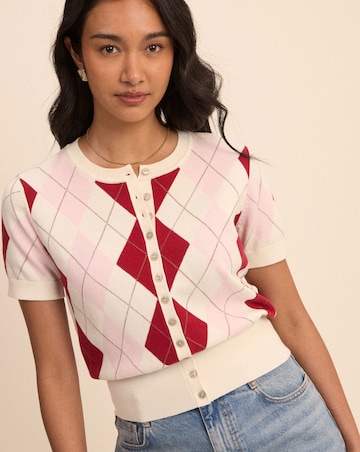 NOBODYS CHILD ARGYLE SHORT SLEEVE CARDI