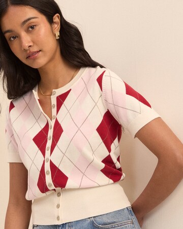 NOBODYS CHILD ARGYLE SHORT SLEEVE CARDI