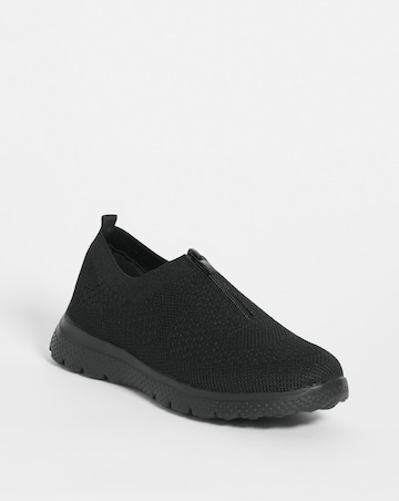 Cushion Walk Black Zip Trainer -Extra Wide Fit (EEE)