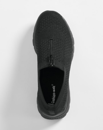 Cushion Walk Black Zip Trainer -Extra Wide Fit (EEE)
