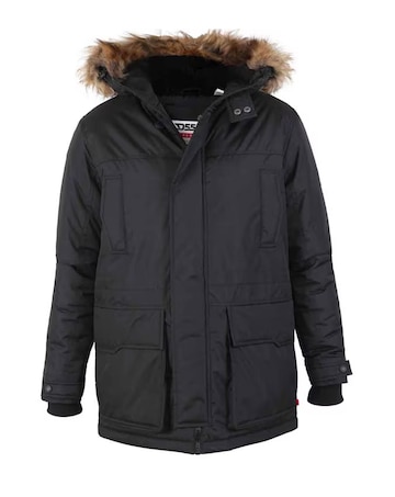 D555 Big & Tall Lovett-3 Parka Style Jacket with Detachable Fur - Black