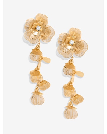 Mood Gold Crystal Laser Cut Statement Flower Drop Earrings