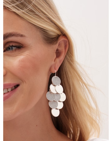 Mood Silver Matte Disc Tier Chandelier Earrings